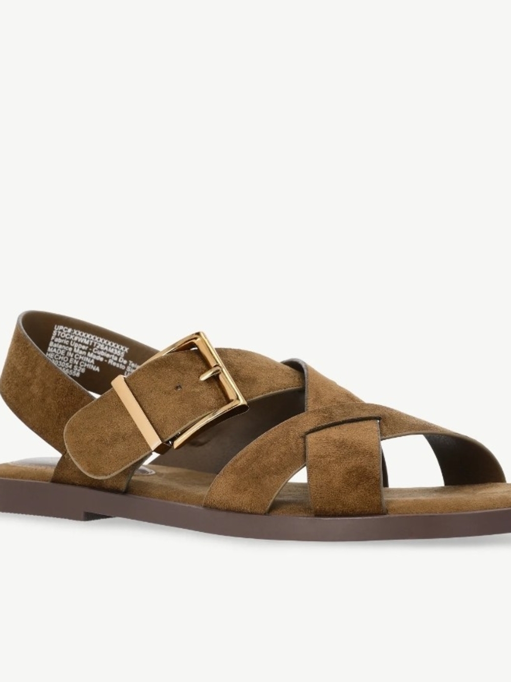 NWT Time and Tru Women's Olive Green X-Band Buckle Sandals Suede Flat Shoes